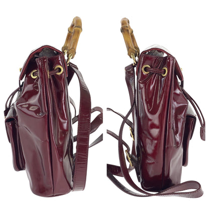Gucci Backpack 003 1998 0030 Patent Leather Wine Red Brown Backpack Backpack Bamboo Women