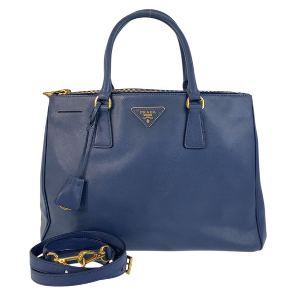 Prada Handbag Leather Blue Goldmetal Handbag Shoulder Bag 2Way Safiano Galleria Trianglewith Logo