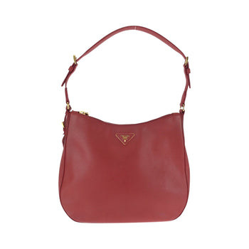 Prada Shoulder Bag Leather Red Gold Metal One Shoulder Bag Safiano Hobo Women
