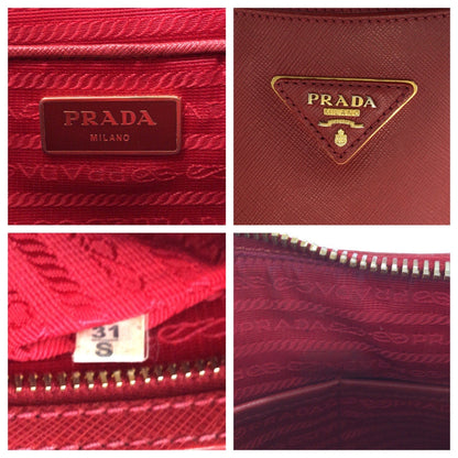 Prada Shoulder Bag Leather Red Gold Metal One Shoulder Bag Safiano Hobo Women