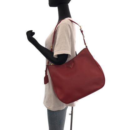 Prada Shoulder Bag Leather Red Gold Metal One Shoulder Bag Safiano Hobo Women