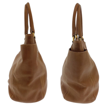 Prada Tote Bag Leather Brown Gold Metal