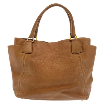 Prada Tote Bag Leather Brown Gold Metal