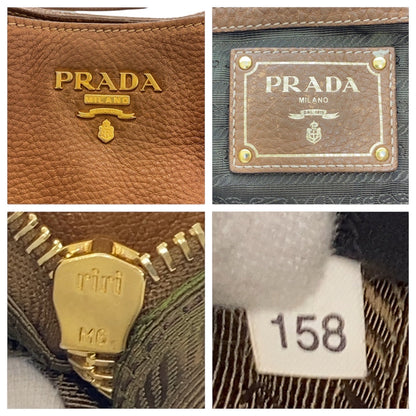 Prada Tote Bag Leather Brown Gold Metal
