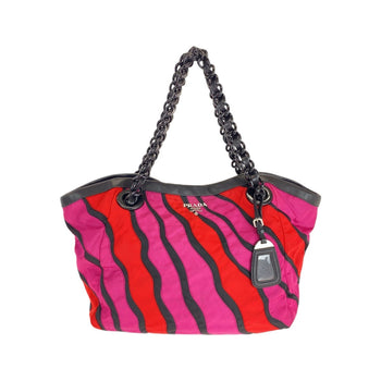 Prada Tote Bag Nylon Pink Red Silvermetal