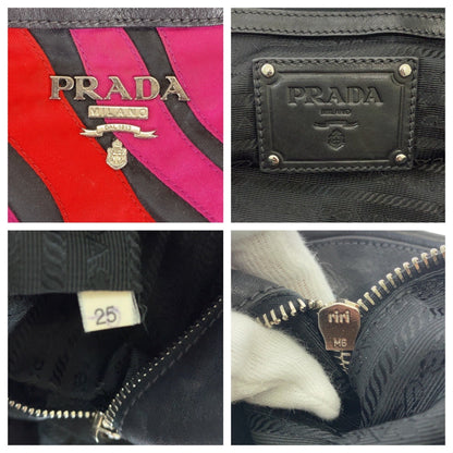 Prada Tote Bag Nylon Pink Red Silvermetal
