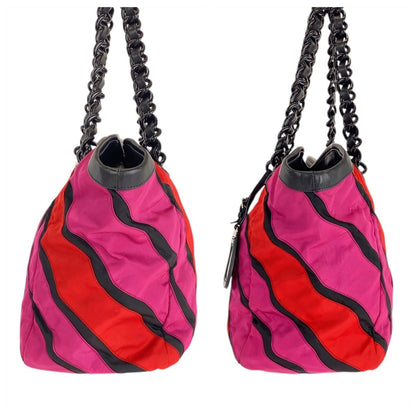 Prada Tote Bag Nylon Pink Red Silvermetal
