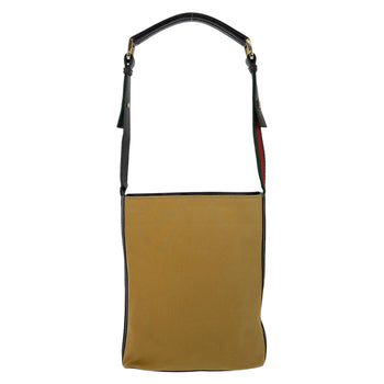 Gucci Shoulder Bag 4286 Canvas, Leather Camel Black Gold Metal Sherry Line Women