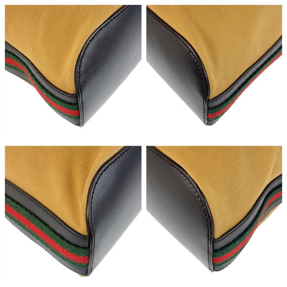 Gucci Shoulder Bag 4286 Canvas, Leather Camel Black Gold Metal Sherry Line Women