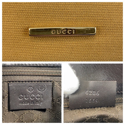 Gucci Shoulder Bag 4286 Canvas, Leather Camel Black Gold Metal Sherry Line Women