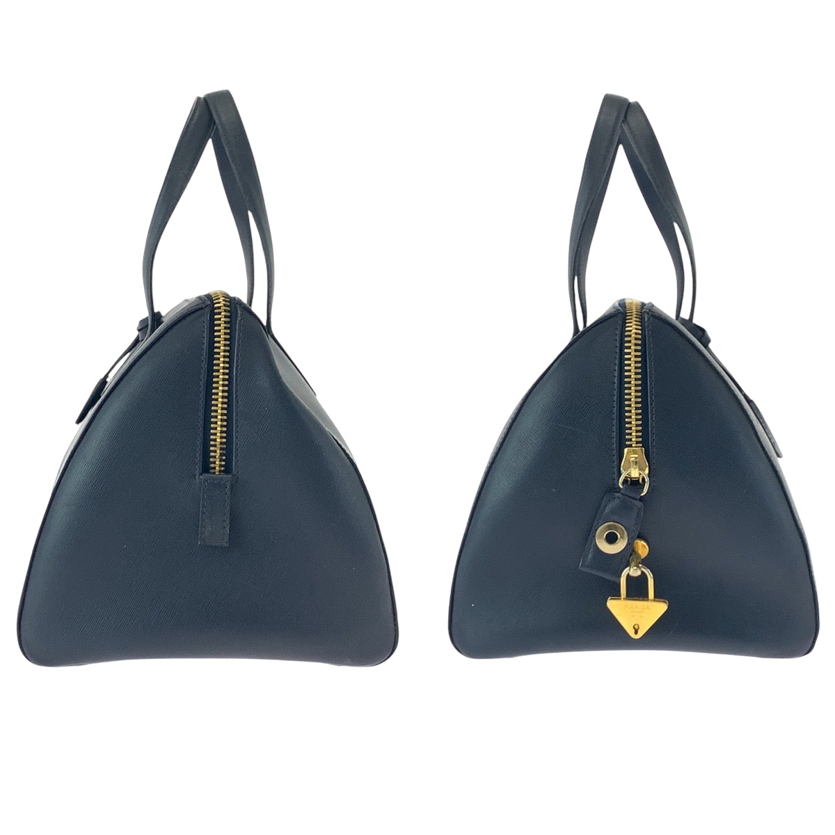 Prada Boston Duffel Bag Leather Navy Gold Metal Boston Duffel Bag Handbag Safiano Women(Unisex)