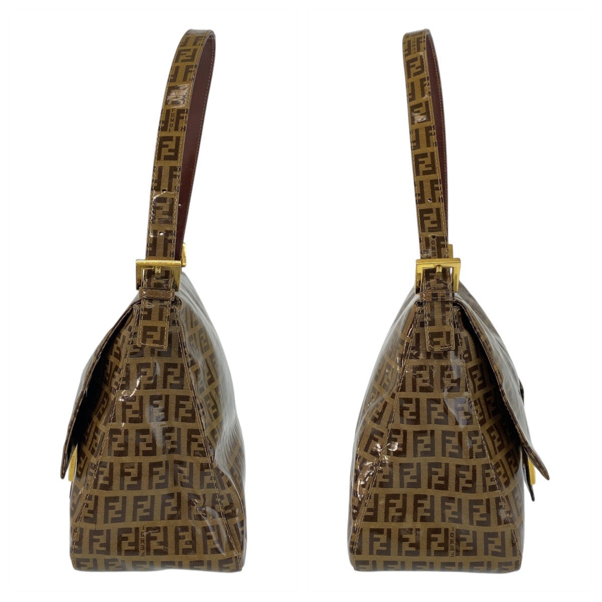 Fendi Shoulder Bag Patent Leather, Leather Brown Zucchino Mamma Bucket Women