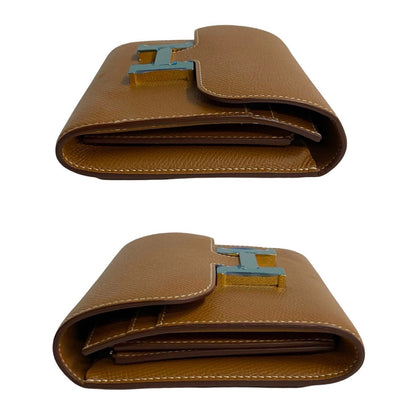 Hermes Bifold Wallet Epsom Brown Logo Metal Constance Compact Women