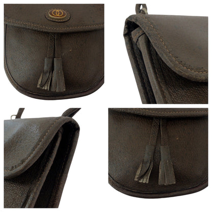 Gucci Shoulder Bag Leather Brown Gold Metal Shoulder Bag Pochette Old Gucci Women