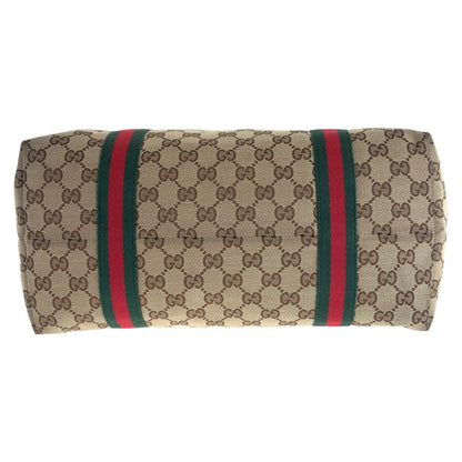 Gucci Tote Bag 139260 Gg Canvas, Leather Brown White Gold Metal Tote Bag Shoulder Bag Sherry Line