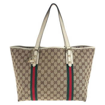 Gucci Tote Bag 139260 Gg Canvas, Leather Brown White Gold Metal Tote Bag Shoulder Bag Sherry Line