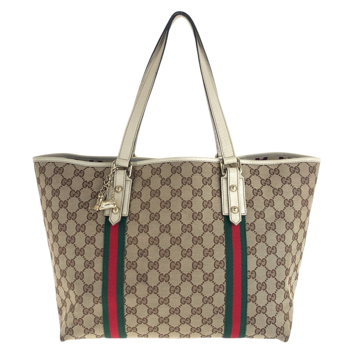 Gucci Tote Bag 139260 Gg Canvas, Leather Brown White Gold Metal Tote Bag Shoulder Bag Sherry Line