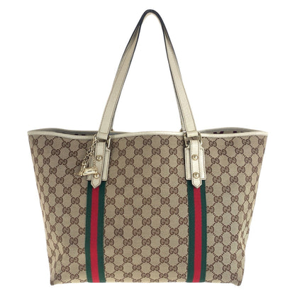 Gucci Tote Bag 139260 Gg Canvas, Leather Brown White Gold Metal Tote Bag Shoulder Bag Sherry Line