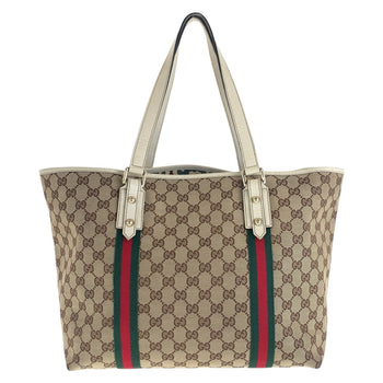 Gucci Tote Bag 139260 Gg Canvas, Leather Brown White Gold Metal Tote Bag Shoulder Bag Sherry Line