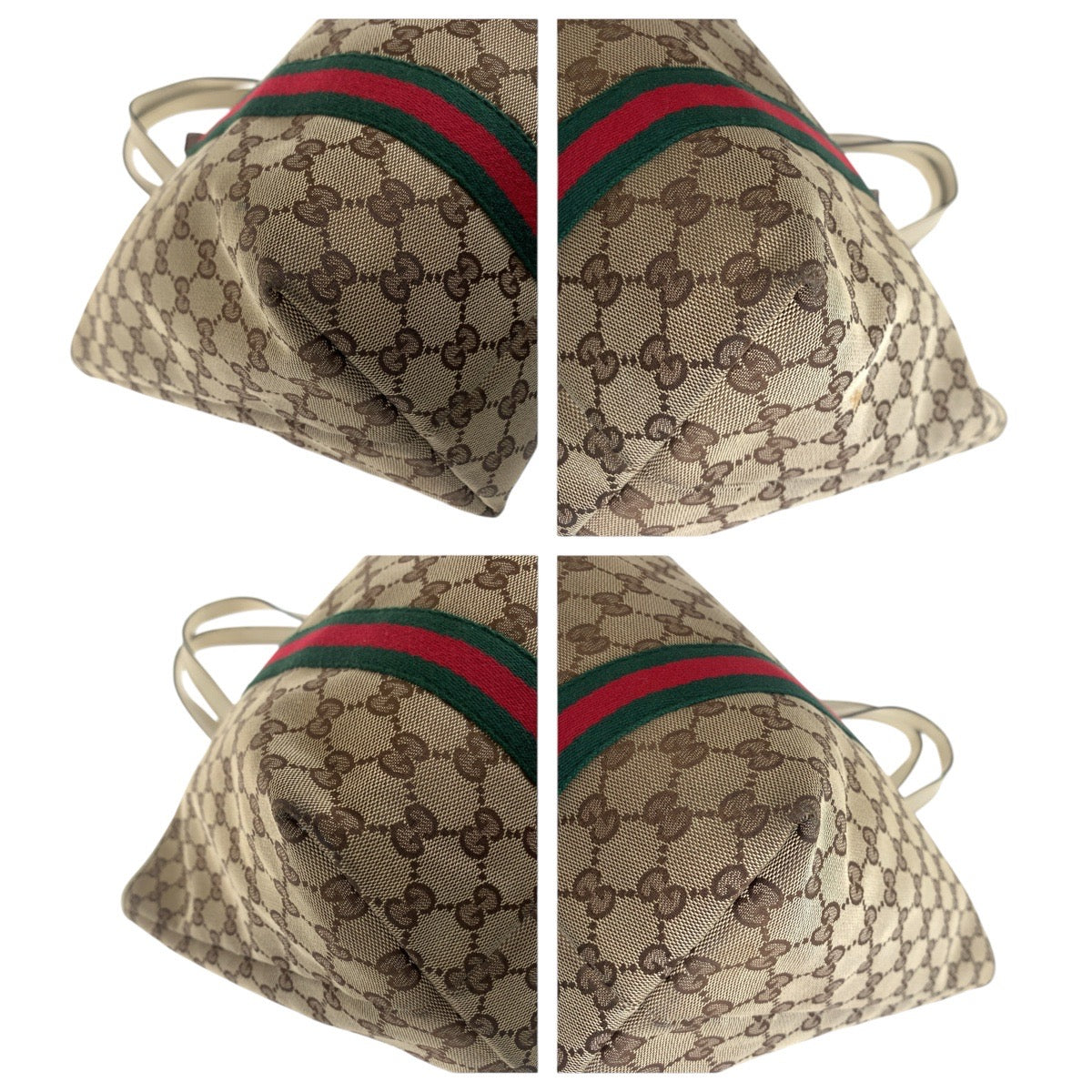 Gucci Tote Bag 139260 Gg Canvas, Leather Brown White Gold Metal Tote Bag Shoulder Bag Sherry Line