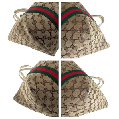 Gucci Tote Bag 139260 Gg Canvas, Leather Brown White Gold Metal Tote Bag Shoulder Bag Sherry Line