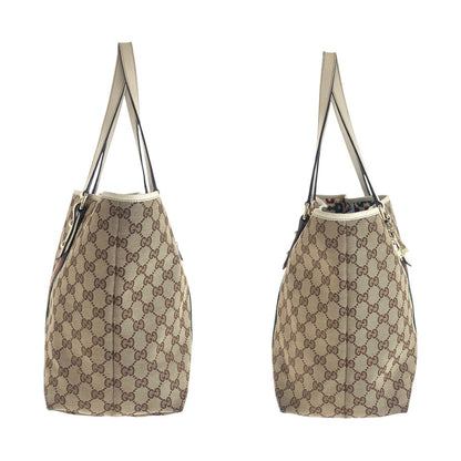Gucci Tote Bag 139260 Gg Canvas, Leather Brown White Gold Metal Tote Bag Shoulder Bag Sherry Line