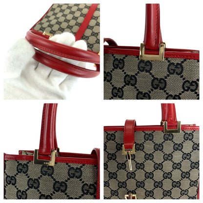 Gucci Handbag 002 1065 Gg Canvas Gray Red Gold Metal Handbag Tote Bag Jackie Women