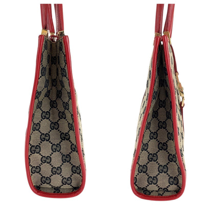 Gucci Handbag 002 1065 Gg Canvas Gray Red Gold Metal Handbag Tote Bag Jackie Women