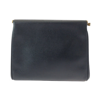 Prada Business Bag Leather Black Goldmetal Business Bag Clutch Bag Safiano Logo Women