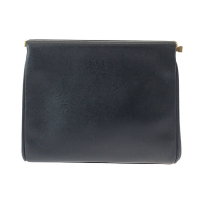 Prada Business Bag Leather Black Goldmetal Business Bag Clutch Bag Safiano Logo Women