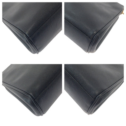 Prada Business Bag Leather Black Goldmetal Business Bag Clutch Bag Safiano Logo Women