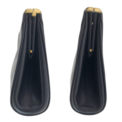 Prada Business Bag Leather Black Goldmetal Business Bag Clutch Bag Safiano Logo Women