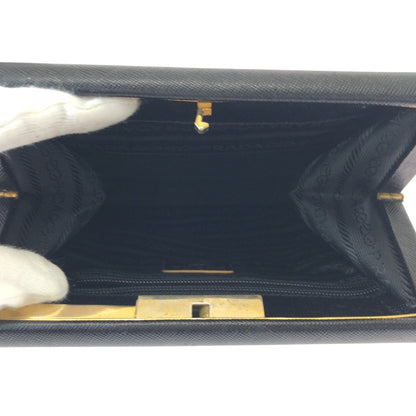 Prada Business Bag Leather Black Goldmetal Business Bag Clutch Bag Safiano Logo Women