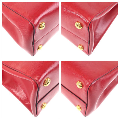 Prada Tote Bag Leather Red Gold Metal Tote Bag Shoulder Bag 2Way Safiano Women