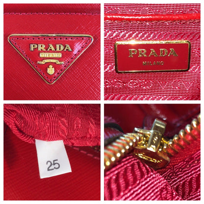 Prada Tote Bag Leather Red Gold Metal Tote Bag Shoulder Bag 2Way Safiano Women