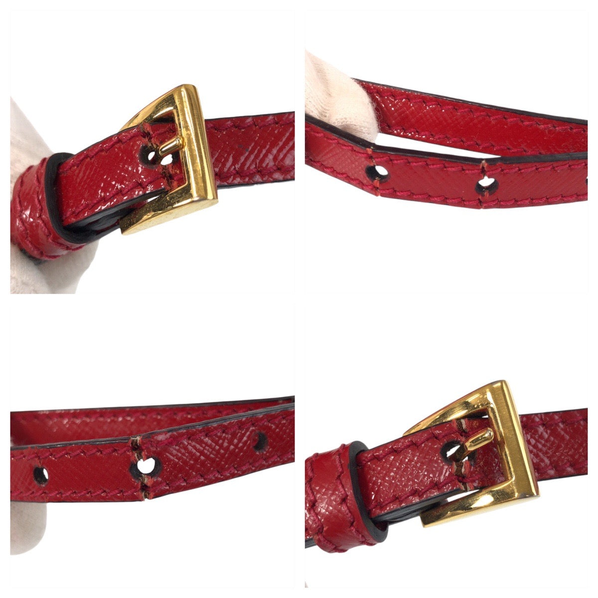 Prada Tote Bag Leather Red Gold Metal Tote Bag Shoulder Bag 2Way Safiano Women