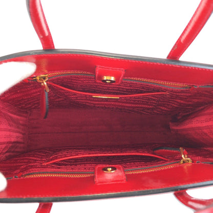 Prada Tote Bag Leather Red Gold Metal Tote Bag Shoulder Bag 2Way Safiano Women