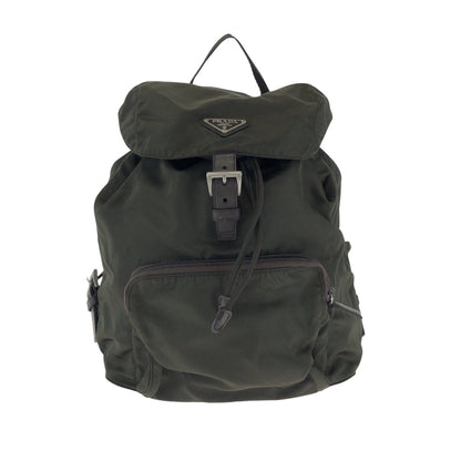 Prada Backpack Nylon Khaki Brown Silvermetal Backpack Backpack Test Triangle With Logo Women