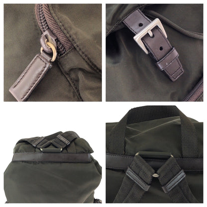 Prada Backpack Nylon Khaki Brown Silvermetal Backpack Backpack Test Triangle With Logo Women