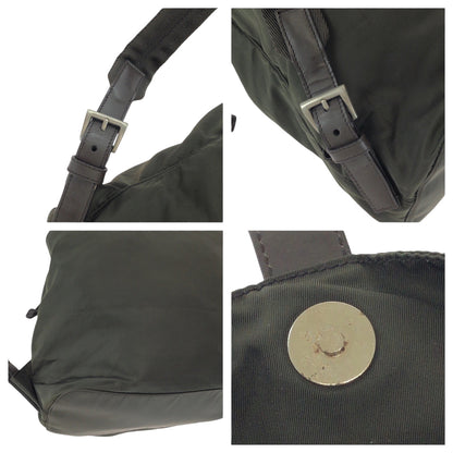 Prada Backpack Nylon Khaki Brown Silvermetal Backpack Backpack Test Triangle With Logo Women