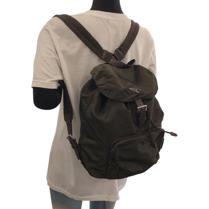 Prada Backpack Nylon Khaki Brown Silvermetal Backpack Backpack Test Triangle With Logo Women