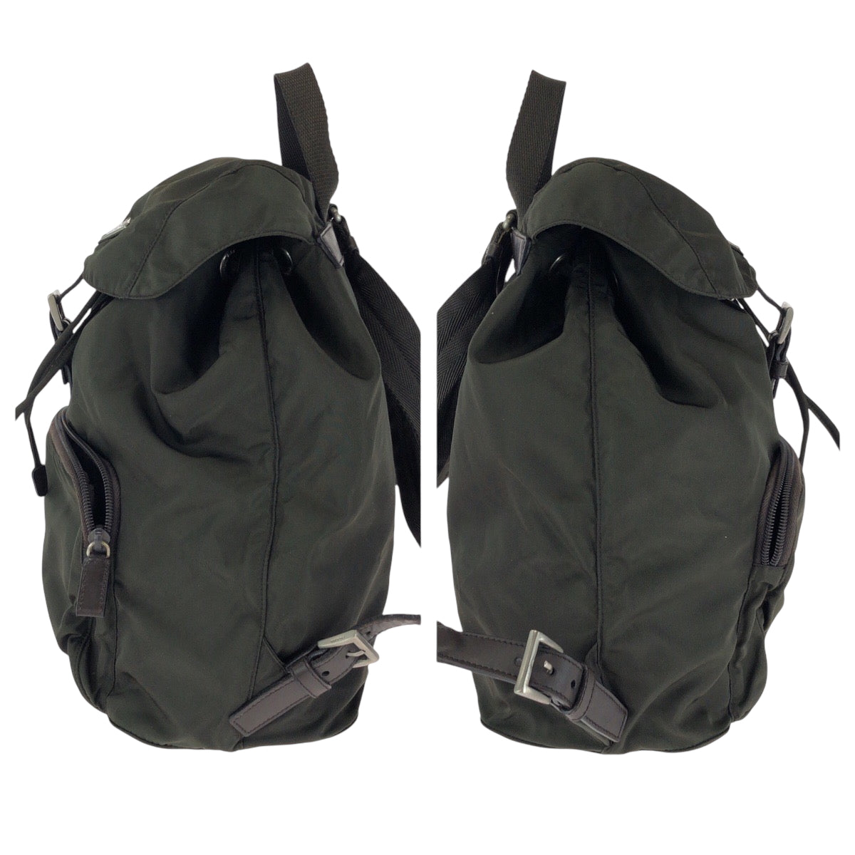 Prada Backpack Nylon Khaki Brown Silvermetal Backpack Backpack Test Triangle With Logo Women