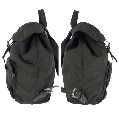 Prada Backpack Nylon Khaki Brown Silvermetal Backpack Backpack Test Triangle With Logo Women
