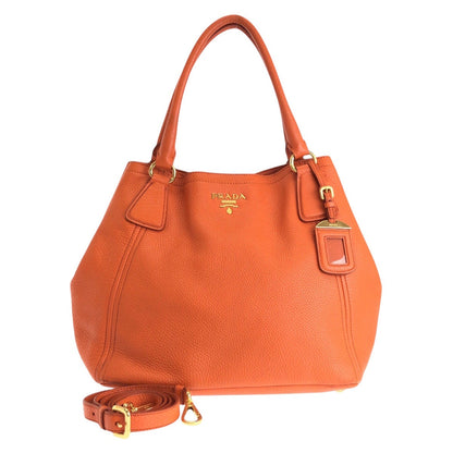 Prada Tote Bag Leather Orange Tote Bag Shoulder Bag 2Way Vittero Women