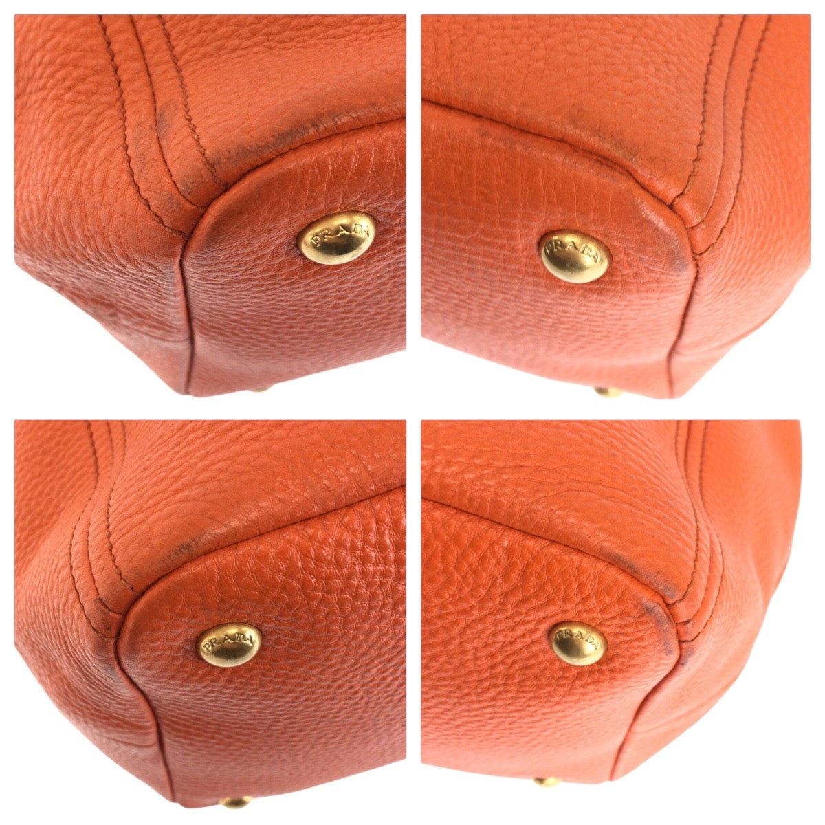 Prada Tote Bag Leather Orange Tote Bag Shoulder Bag 2Way Vittero Women