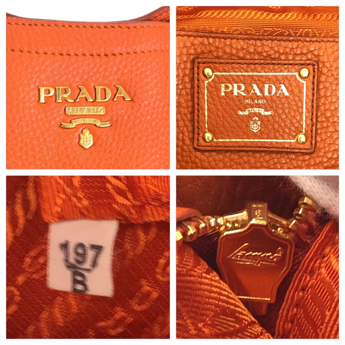 Prada Tote Bag Leather Orange Tote Bag Shoulder Bag 2Way Vittero Women