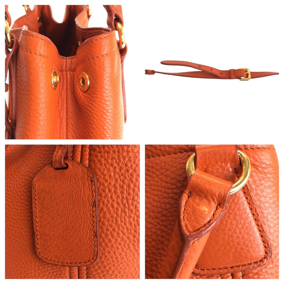 Prada Tote Bag Leather Orange Tote Bag Shoulder Bag 2Way Vittero Women