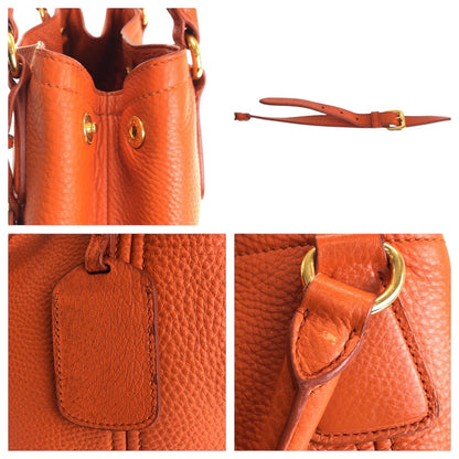 Prada Tote Bag Leather Orange Tote Bag Shoulder Bag 2Way Vittero Women