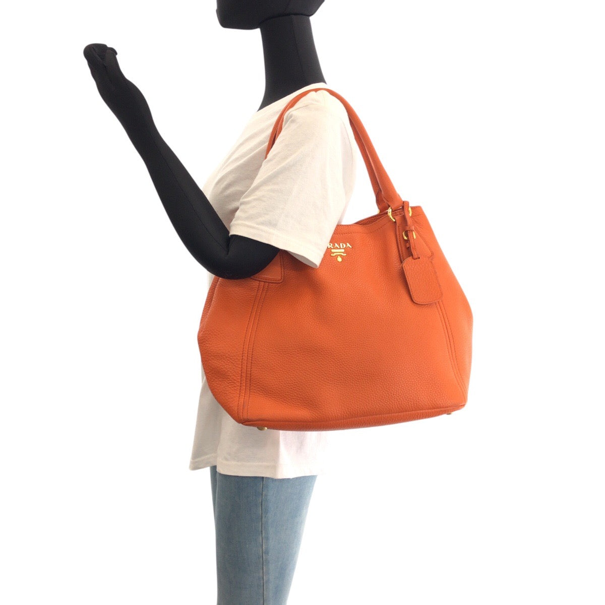 Prada Tote Bag Leather Orange Tote Bag Shoulder Bag 2Way Vittero Women