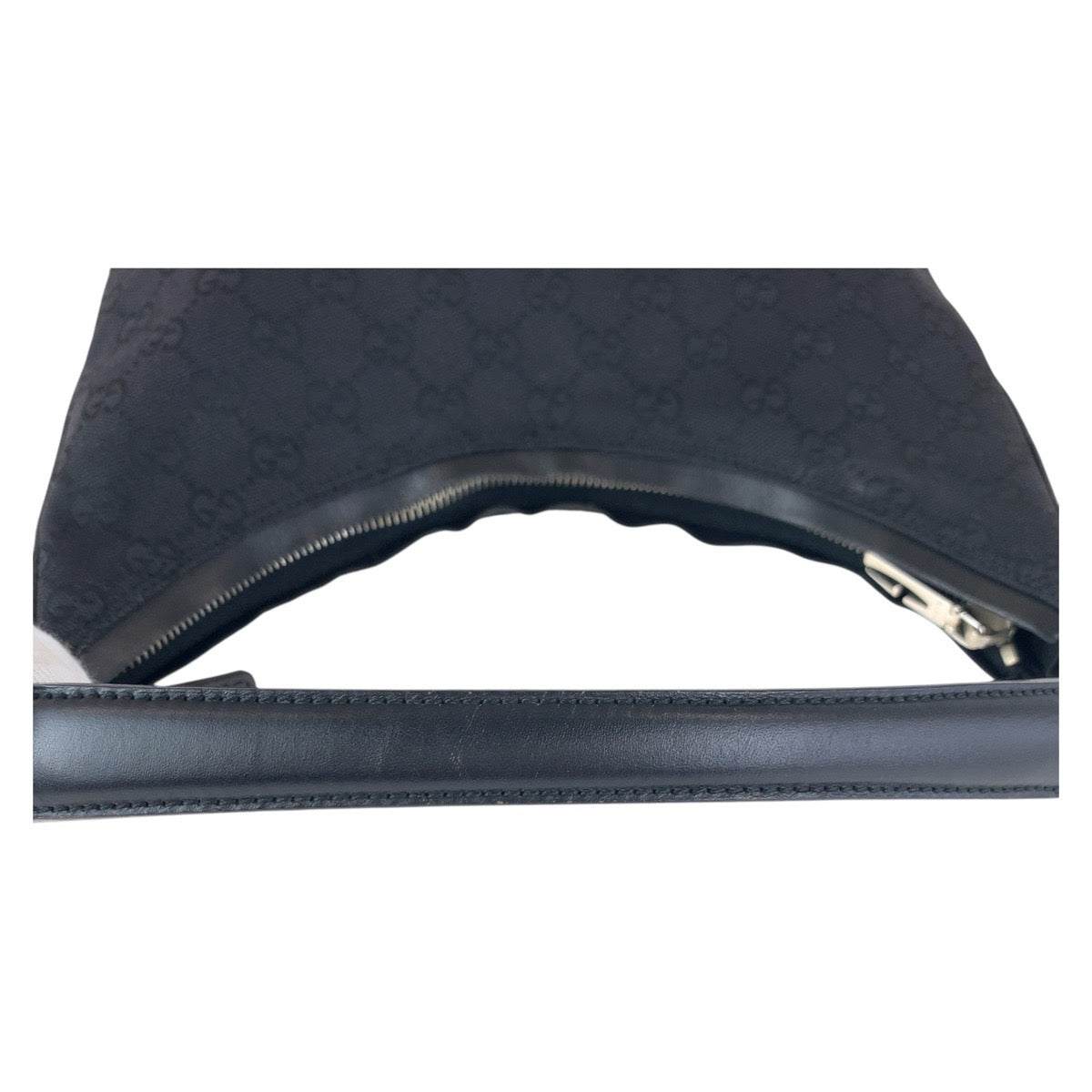 Gucci Shoulder Bag 000 0602 Gg Canvas, Leather Black Silvermetal Hobo Shoulder Bag Women